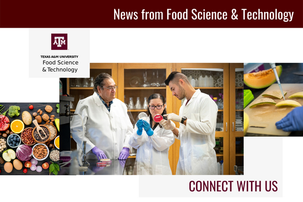 December 2022 FSTC Newsletter cover with various fruits, vegetables and students looking at lab results in a petri dish