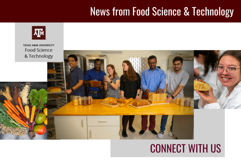 May 2023 FSTC Newsletter cover with fruits, vegetables and students standing in front of wooden counter