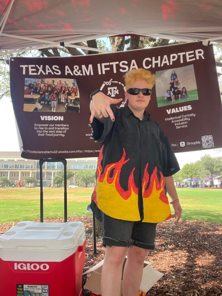 Volunteering as Guy Fieri for Food Science Club during Howdy Week to get new students interested in FSC
